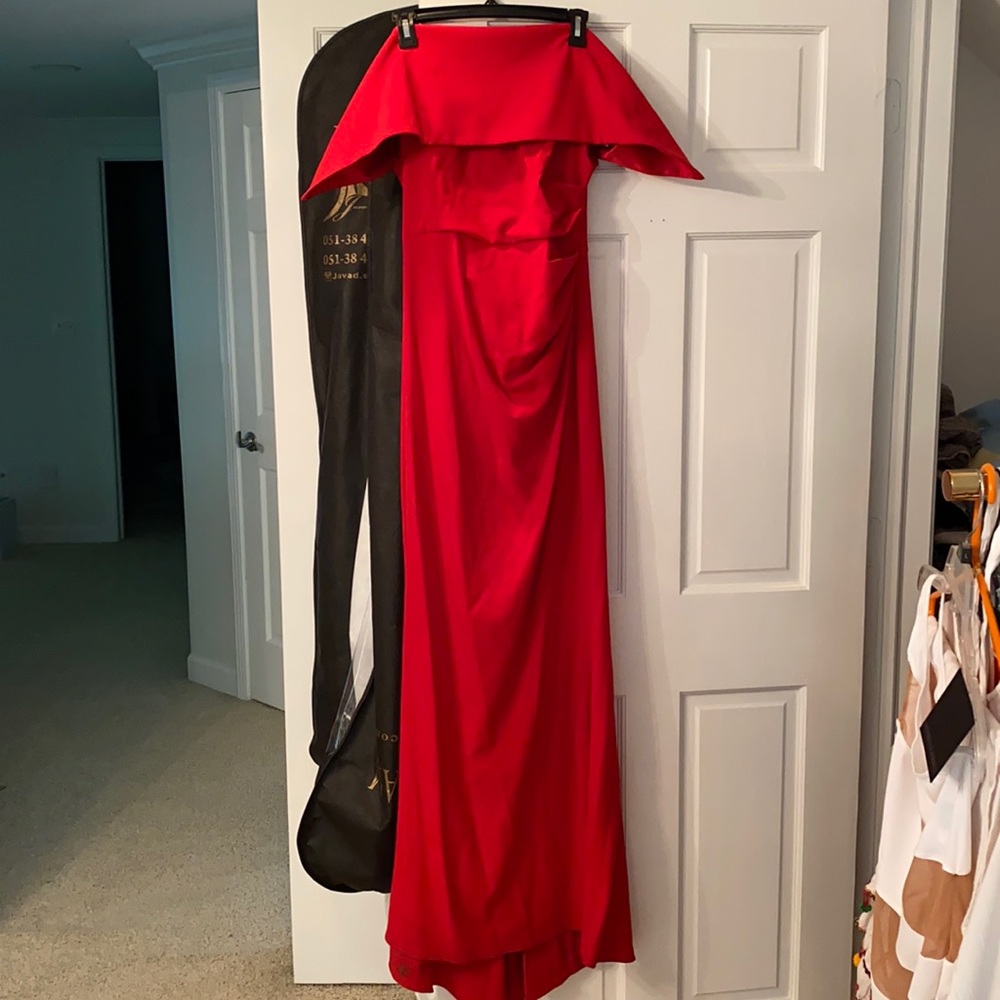 Vince camuto red strapless gown